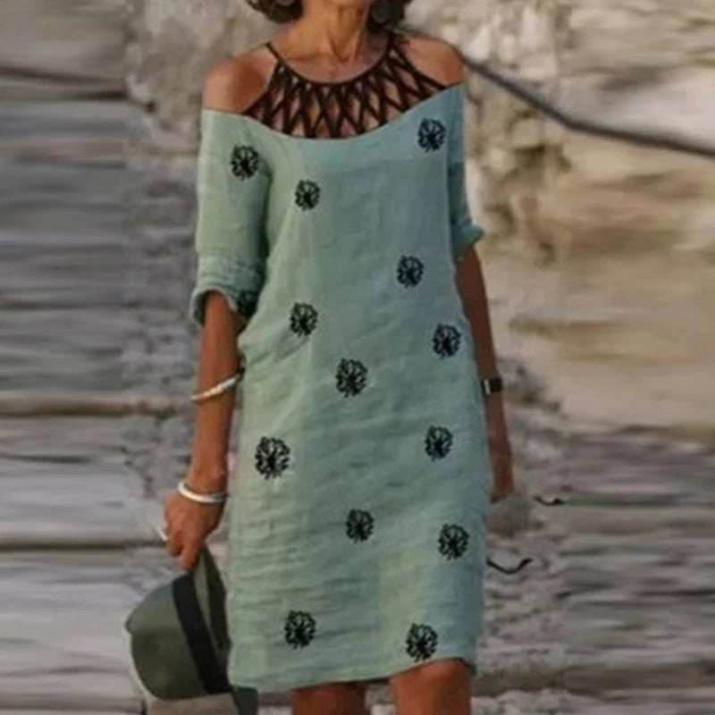 EP | Robe verte midi avec col en V et motif floral