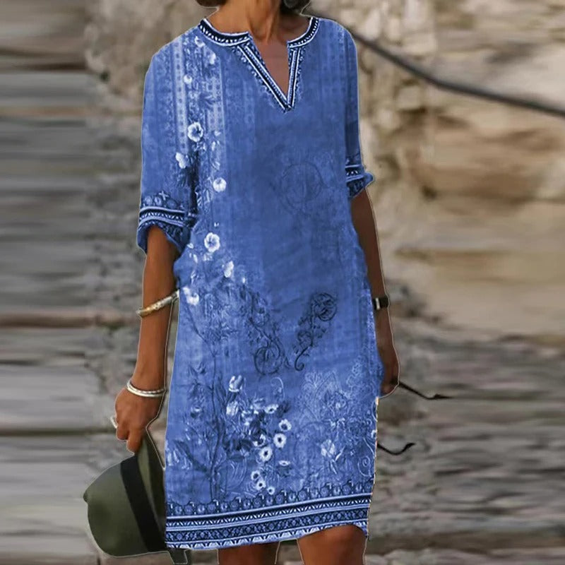 EP | Robe verte midi avec col en V et motif floral