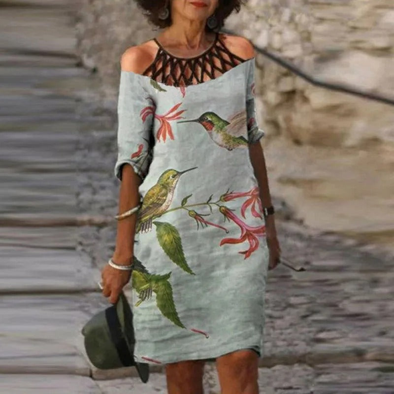 EP | Robe verte midi avec col en V et motif floral