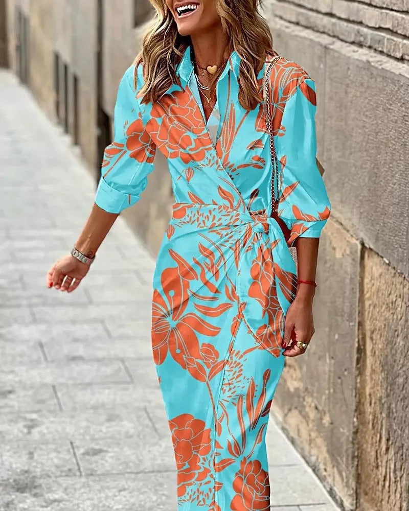 EP | Fashion Robe midi rayée décolletée en V avec laçage