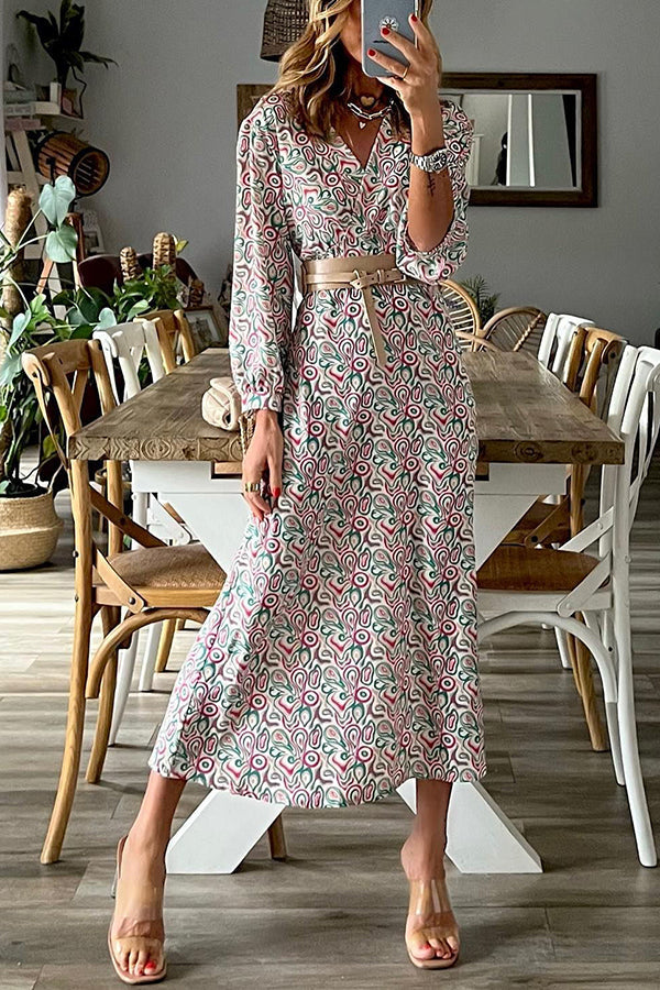 EP | Robe midi multi-imprimée col V