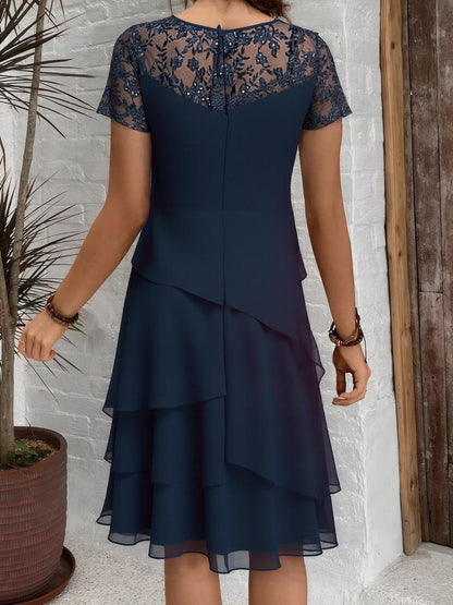 EP | Robe midi unie bleu marine à manches courtes
