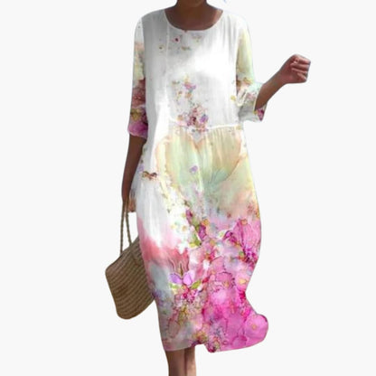 EP | Robe midi fleurie pour femme avec manches 3/4 pour l'été