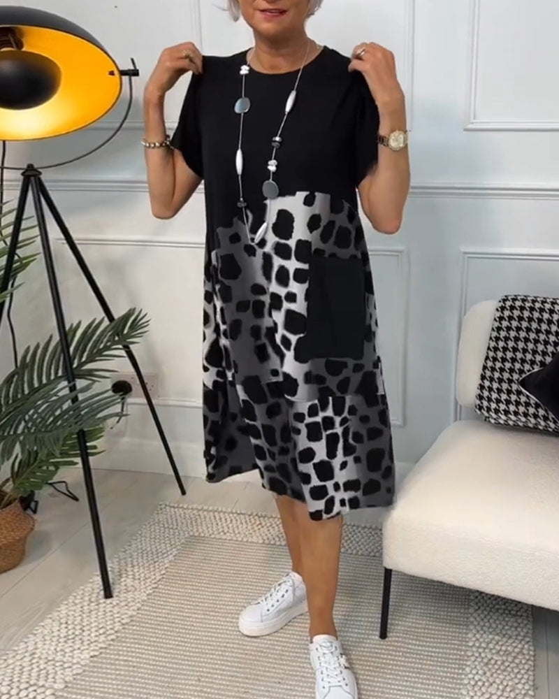 EP | Robe midi élégante à manches courtes avec imprimé léopard