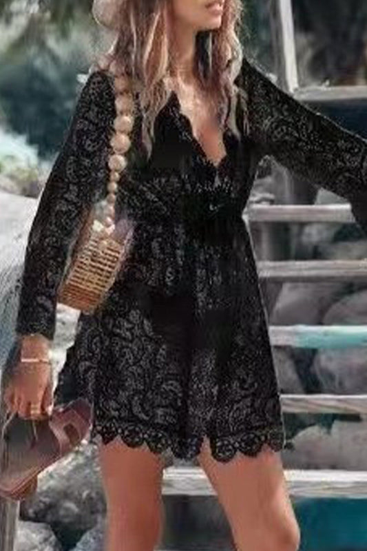 EP | Casual vacances solide dentelle brodée Maillots de bain Cover Up