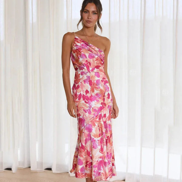 EP | Robe midi asymétrique avec motif floral et une épaule