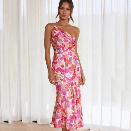 EP | Robe midi asymétrique avec motif floral et une épaule