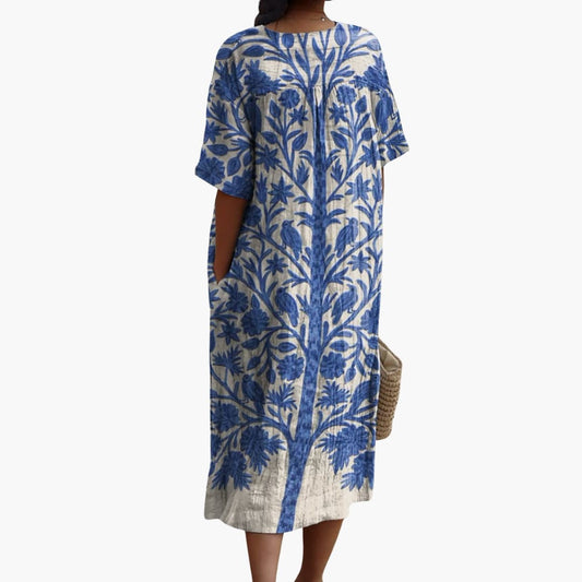 EP | Robe midi femme col V manches courtes imprimé fleuri
