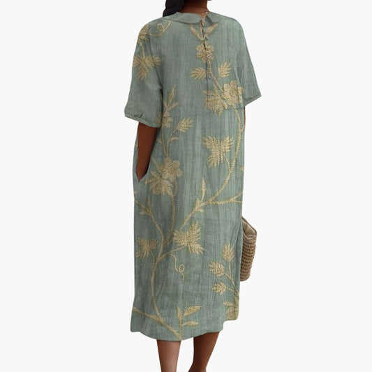 EP | Robe midi pour femme avec manches courtes et broderie florale