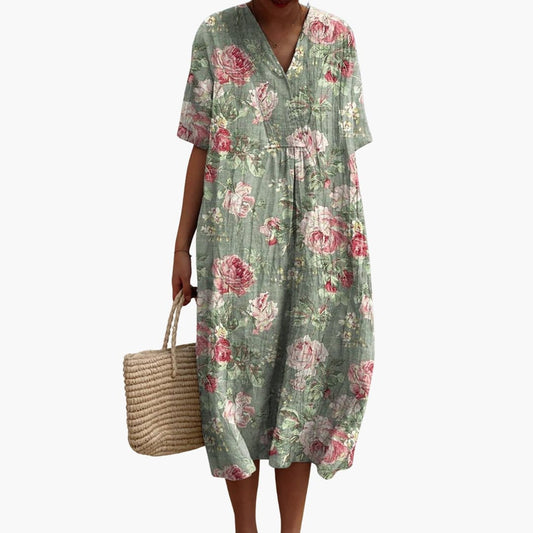 EP | femmes manches courtes florales robe midi pour l'usure d'été