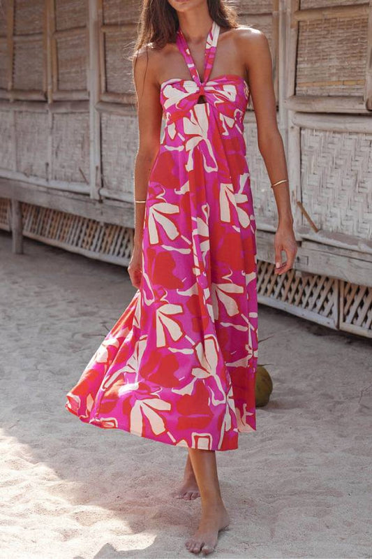 EP | Halterneck Print Berry Lotus Robe midi