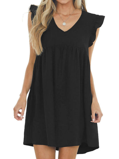 EP | Babydoll Ruffle Col V Crêpe Mini-robe