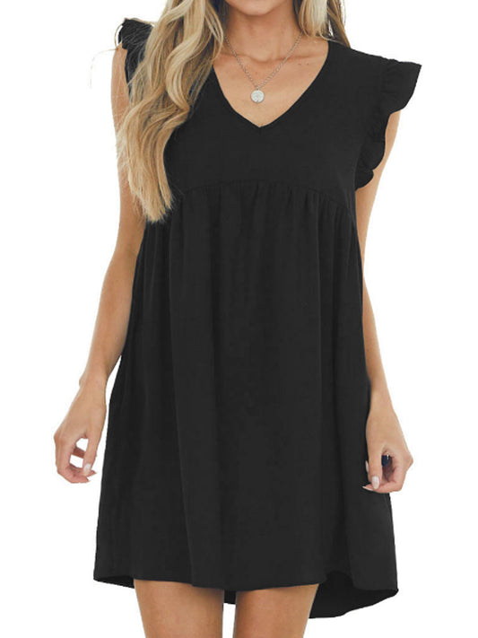 EP | Babydoll Ruffle Col V Crêpe Mini-robe