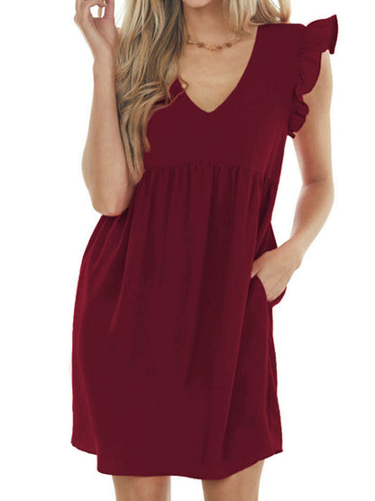 EP | Babydoll Ruffle Col V Crêpe Mini-robe