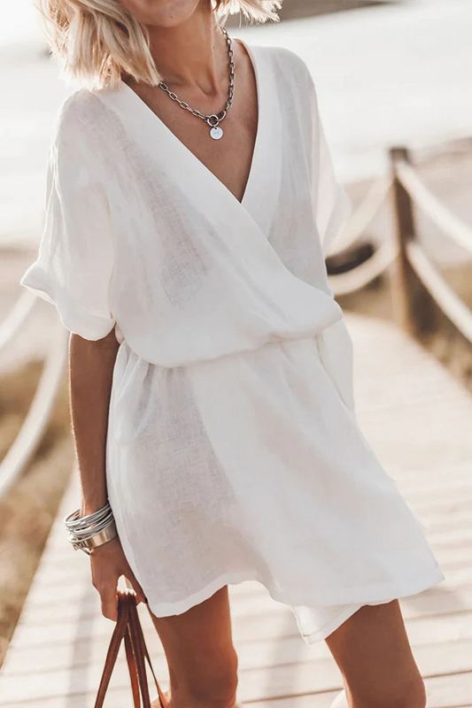 EP | mélange coton-lin ceinture à poches mini-robe kimono