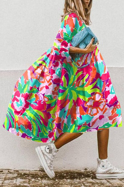 EP | Vintage imprimé floral haut ourlet bas robe midi en ligne