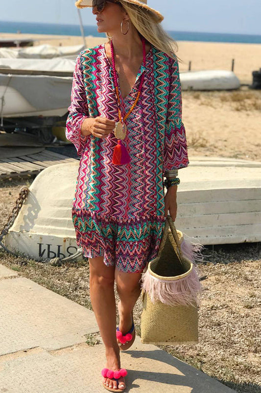EP | Hailee eau colorée Ripple Print Casual Beach Mini-robe
