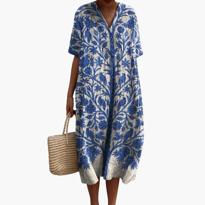 EP | Robe midi femme col V manches courtes imprimé fleuri