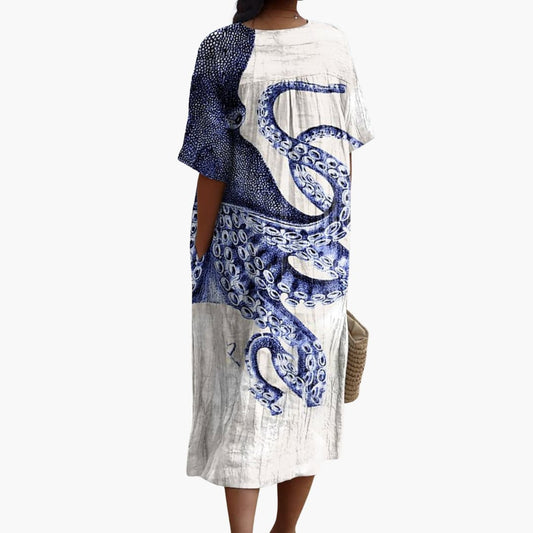 EP | Robe midi pour femme avec manches courtes et imprimé animal marin