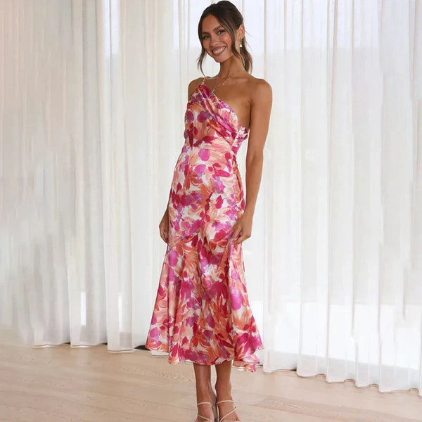 EP | Robe midi asymétrique avec motif floral et une épaule