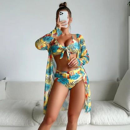 EP | Bikini d'été élégant avec une taille haute et un imprimé floral