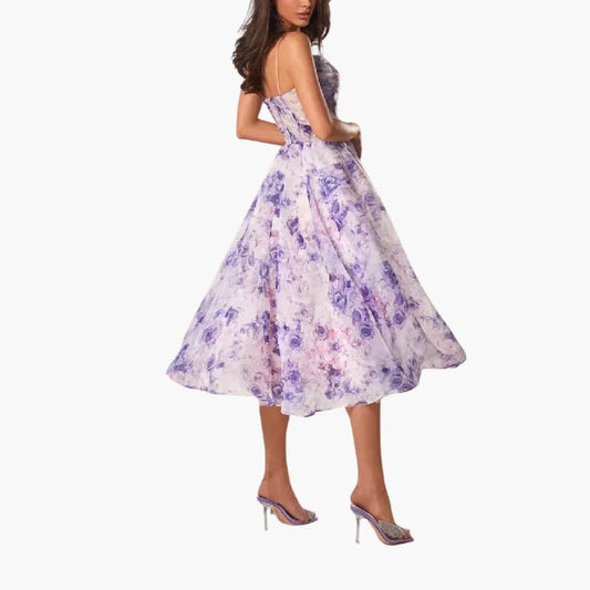 EP | Robe midi femme A-ligne avec imprimé floral et bretelles spaghetti