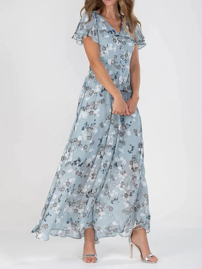 ND | Maxi-robe à manches ruchées et motif floral