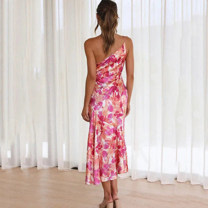 EP | Robe midi asymétrique avec motif floral et une épaule