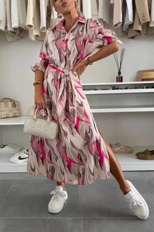 EP | Elegant Ease Robe midi imprimée en satin avec taille