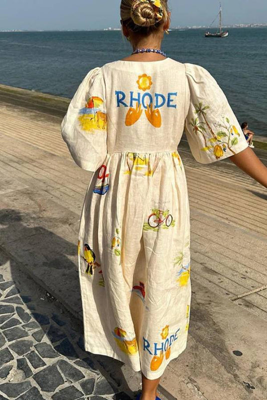 EP | Robe midi imprimée en lin