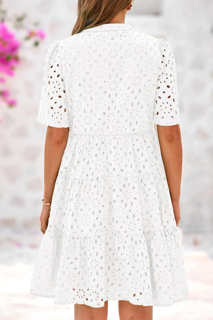 EP | Femmes col V manches courtes Hollow Out Mini robe de vacances