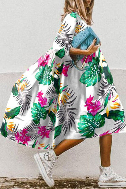 EP | Vintage imprimé floral haut ourlet bas robe midi en ligne