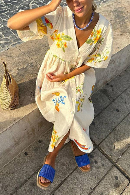 EP | Robe midi imprimée en lin