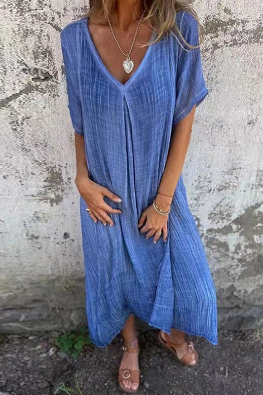 EP | Col en V Coupe ample Coton Lin Robe midi