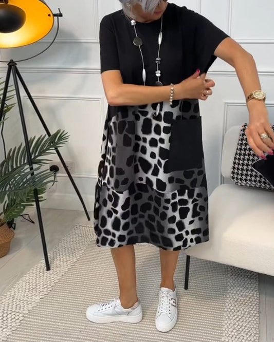 EP | Robe midi élégante à manches courtes avec imprimé léopard