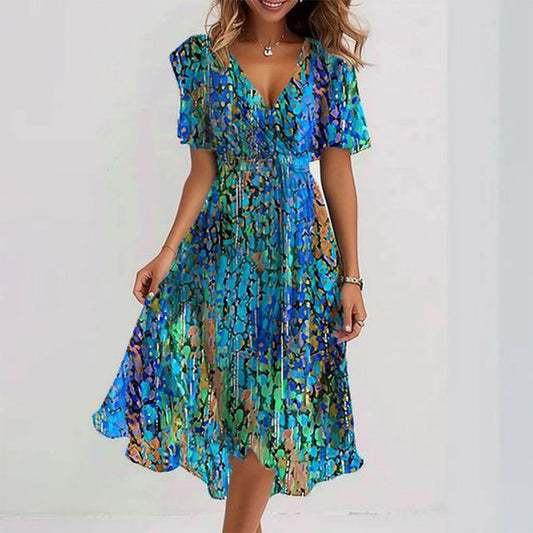 EP | Robe midi bleue à manches courtes