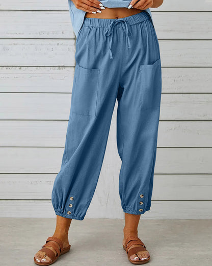 ND | Confortable pantalon cargo avec cordon de serrage et boutons
