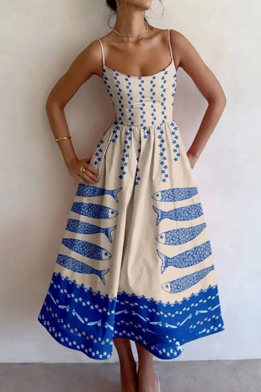EP | Robe midi unique avec motif de fleurs de poisson