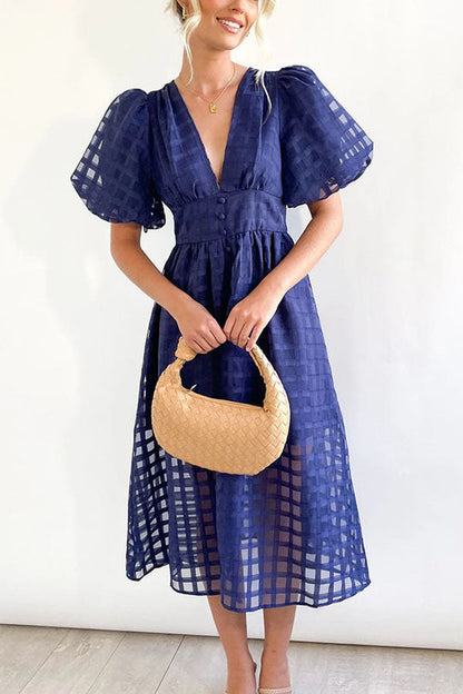 EP | Remarkable Beauty Carré Tissu à motifs Manches bouffantes Robe Midi de fête