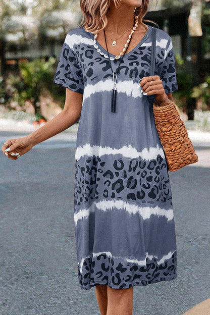 EP | Gradient Leopard Print Robe midi décontractée