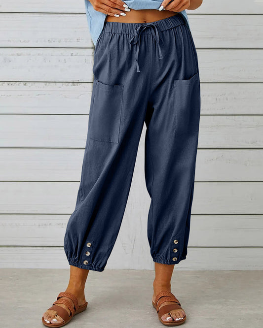ND | Confortable pantalon cargo avec cordon de serrage et boutons