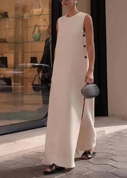 EP | Boho blanc côté ouvert coton A ligne robe sans manches