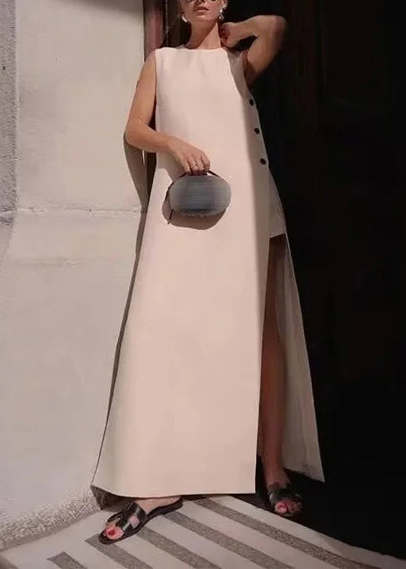 EP | Boho blanc côté ouvert coton A ligne robe sans manches