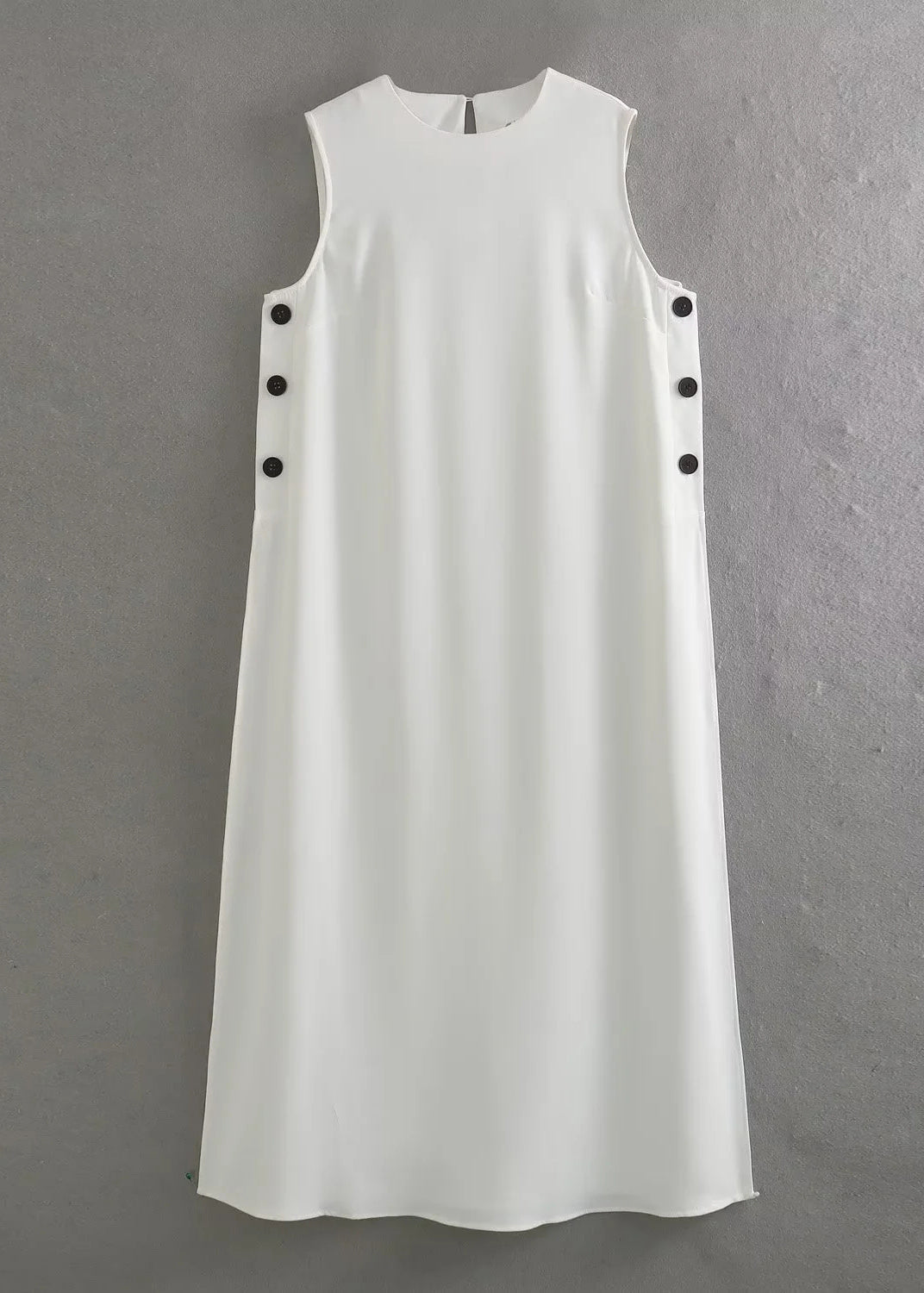 EP | Boho blanc côté ouvert coton A ligne robe sans manches