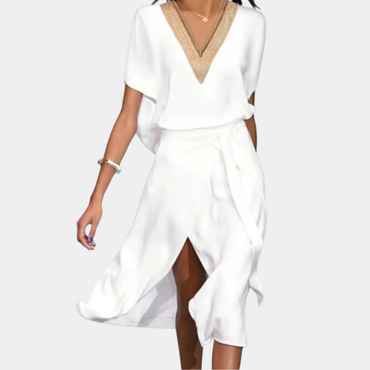 EP | Robe midi moderne avec col en V pour femmes