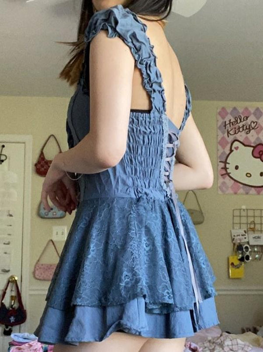 EP | Mini-robe en dentelle patchwork avec bretelles rayées