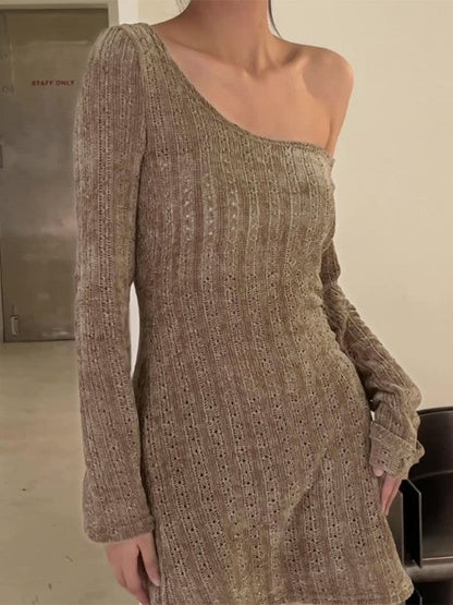 EP | Mini-robe pull marron à manches longues