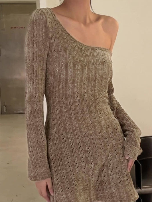 EP | Mini-robe pull marron à manches longues