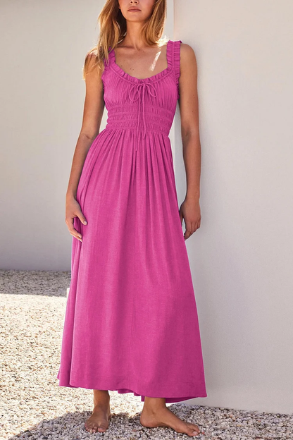 EP | Robe midi smockée avec décolleté en V et nœud.