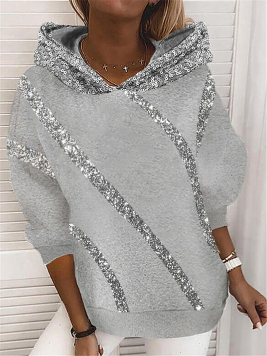 Casual Fit Sequined Long Sleeve Pullover Hooded Sweatshirt Shopvhs.com